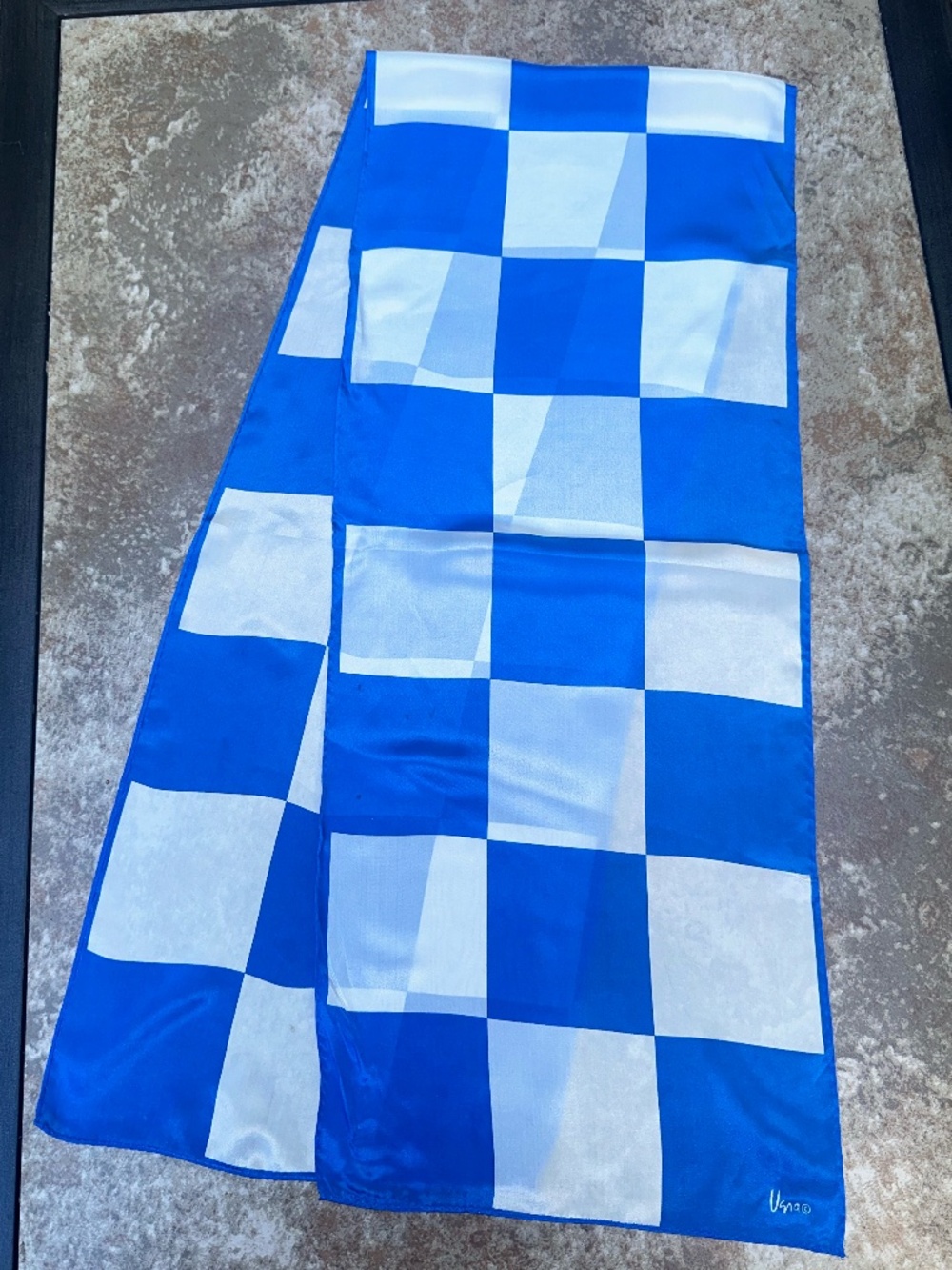 Vintage Mid-century Modern Vera Neumann Silk Scarf ~ Bold Blue and White Check